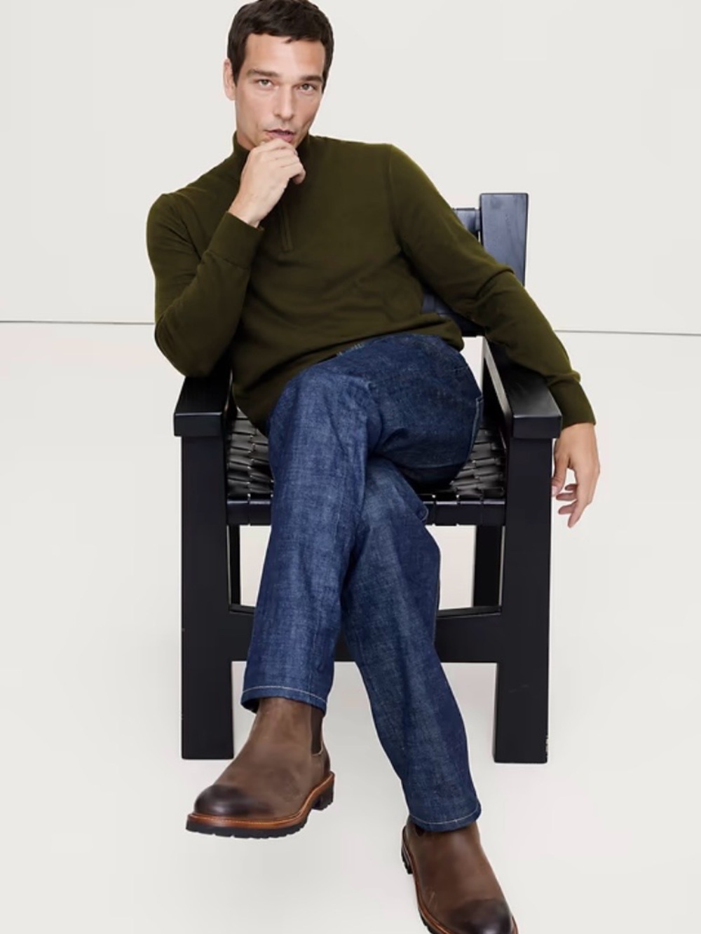 BANANA REPUBLIC Men’s Quarter Zip Sweater Olive Green L